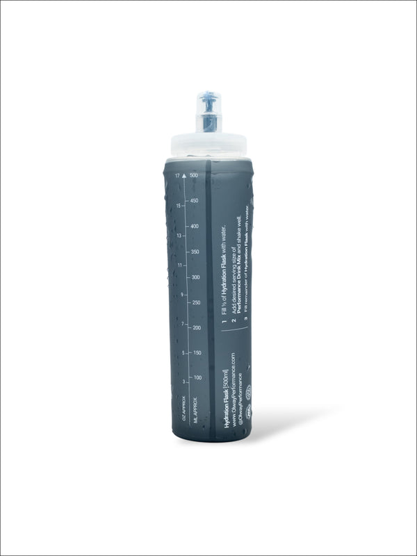Olway Hydration Flask 500ml, back of the flask showing the volume markings and instructions