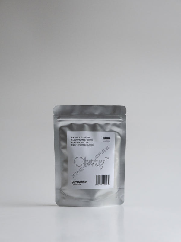 Olway Daily Hydration Drink Mix with product details and barcode.