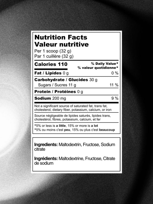 Olway™ Performance Drink Mix nutrition label – 2:1 maltodextrin fructose ratio with electrolytes